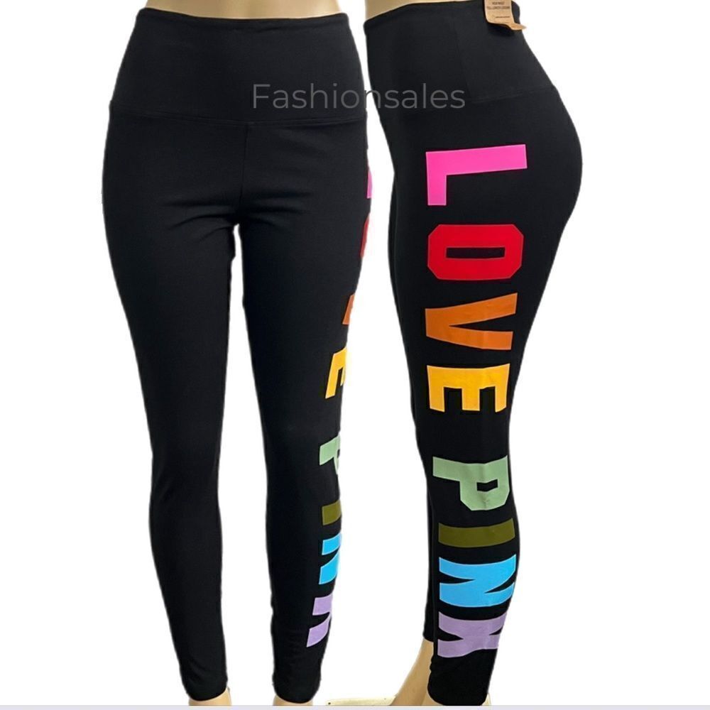 Victoria’s Secret Pink Active Cotton High Waist Full Length Logo leggings black